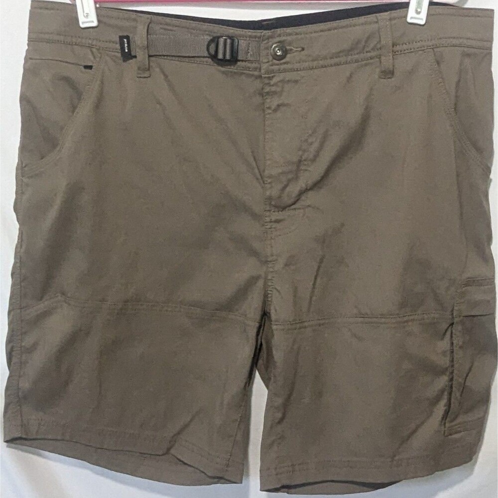Prana Zion Mens Olive Hiking Cargo Shorts Size 38 Nylon Stretch Belted 8 Inseam - Picture 8 of 8
